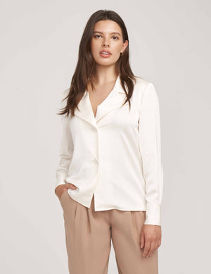 Anne Klein Anne White Two Button Notch Collar Oversized Blouse- Clearance