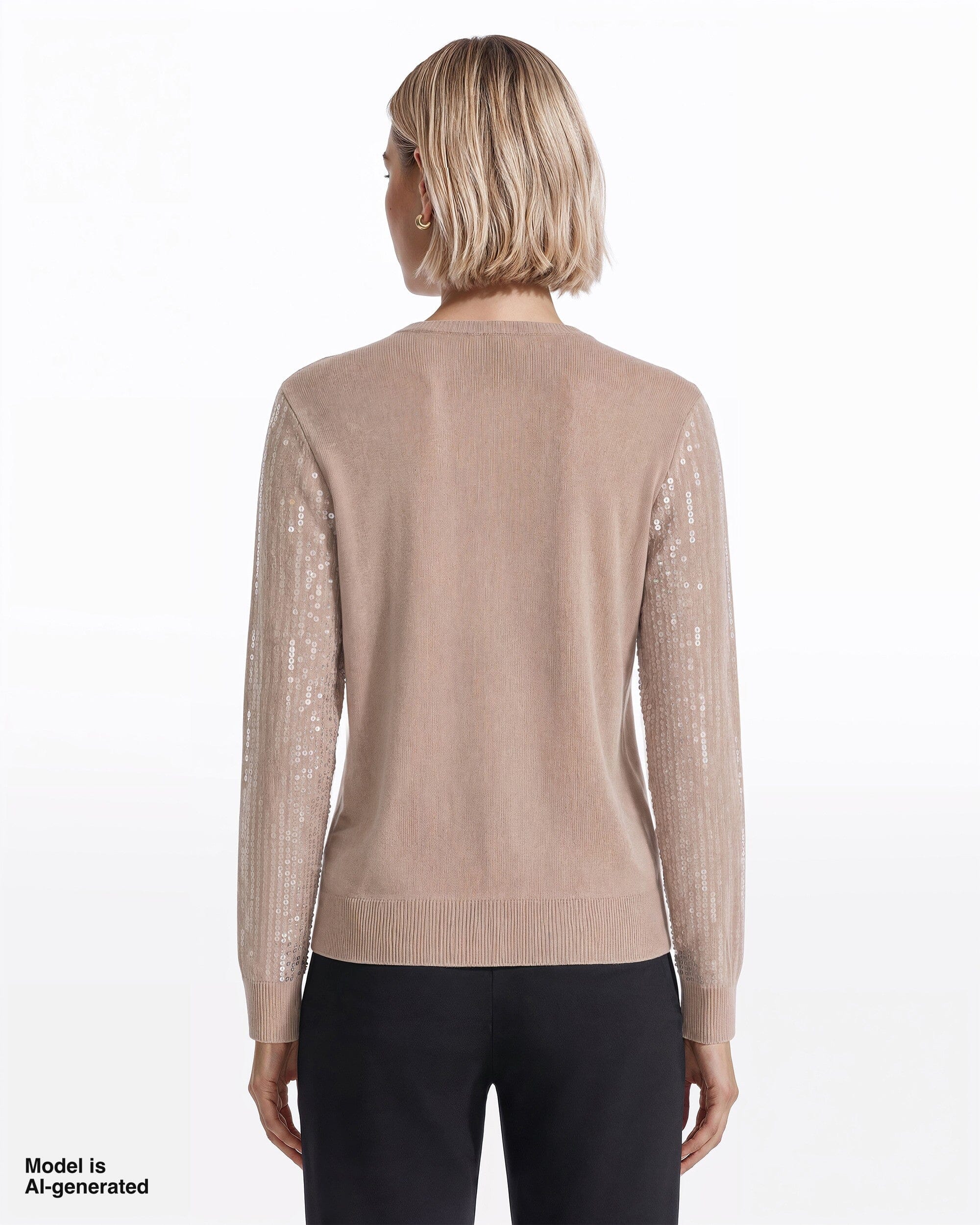Crew Neck Button-Front Cardigan with Clear Sequins Apparel & Accessories Kasper