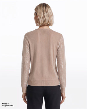 Crew Neck Button-Front Cardigan with Clear Sequins Apparel & Accessories Kasper