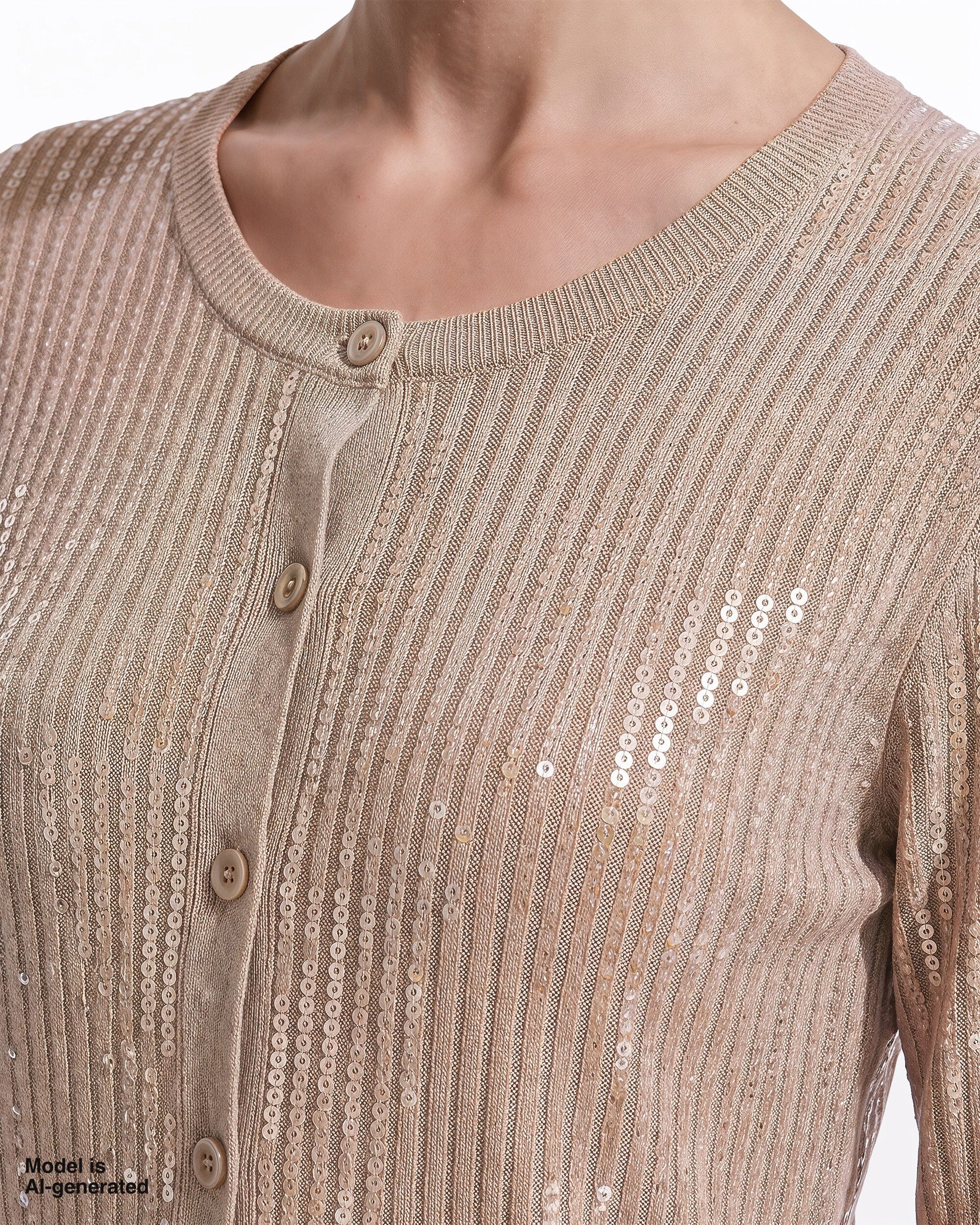 Crew Neck Button-Front Cardigan with Clear Sequins Apparel & Accessories Kasper