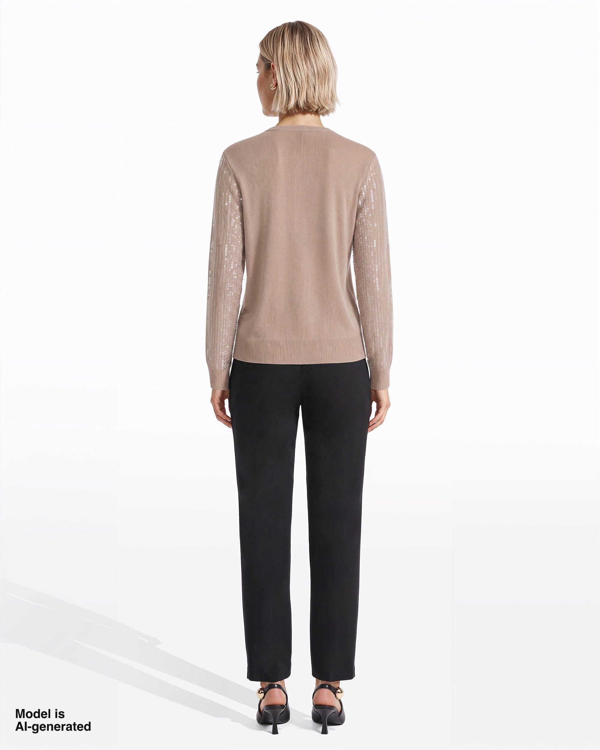 Crew Neck Button-Front Cardigan with Clear Sequins Apparel & Accessories Kasper