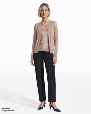 Crew Neck Button-Front Cardigan with Clear Sequins Apparel & Accessories Kasper