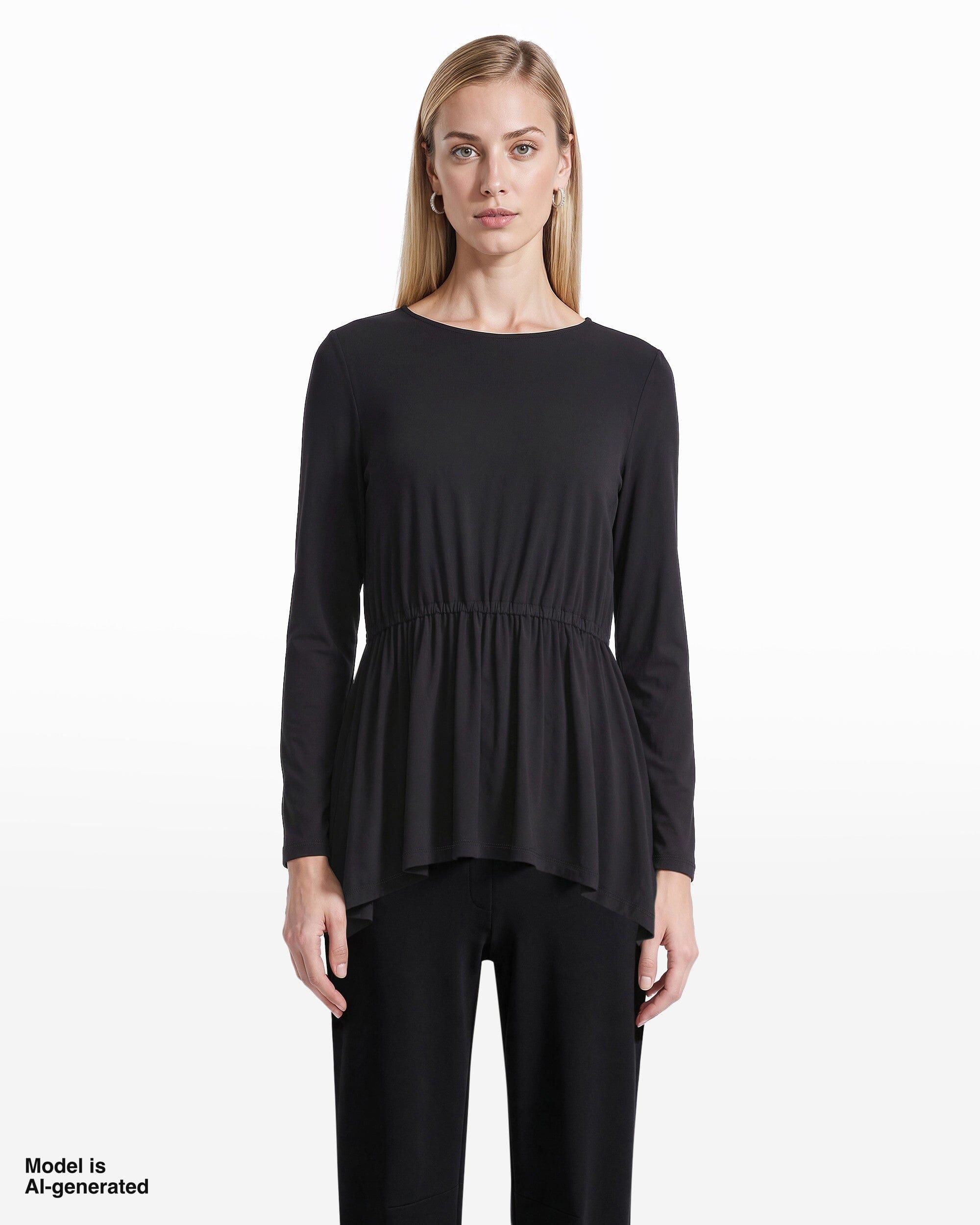 Long Sleeve Boat Neck Elasticated Waist Knit Top Apparel & Accessories Kasper