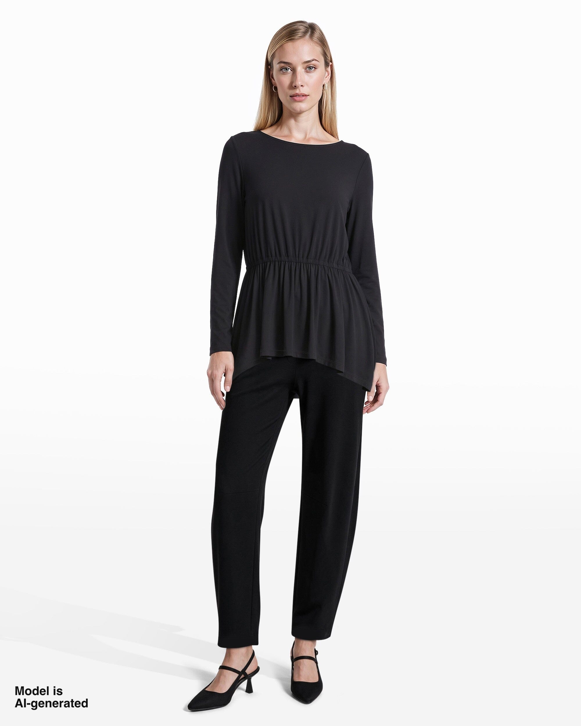 Long Sleeve Boat Neck Elasticated Waist Knit Top Apparel & Accessories Kasper