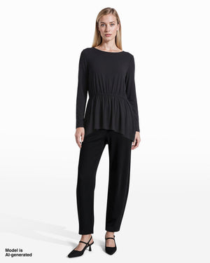 Long Sleeve Boat Neck Elasticated Waist Knit Top Apparel & Accessories Kasper