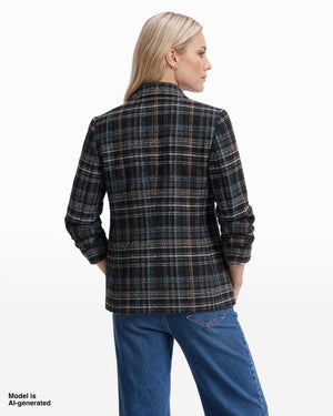 Faux Double-Breasted Peak Lapel Jacket with Pleated Sleeves Apparel & Accessories Kasper