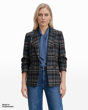 Faux Double-Breasted Peak Lapel Jacket with Pleated Sleeves Apparel & Accessories Kasper