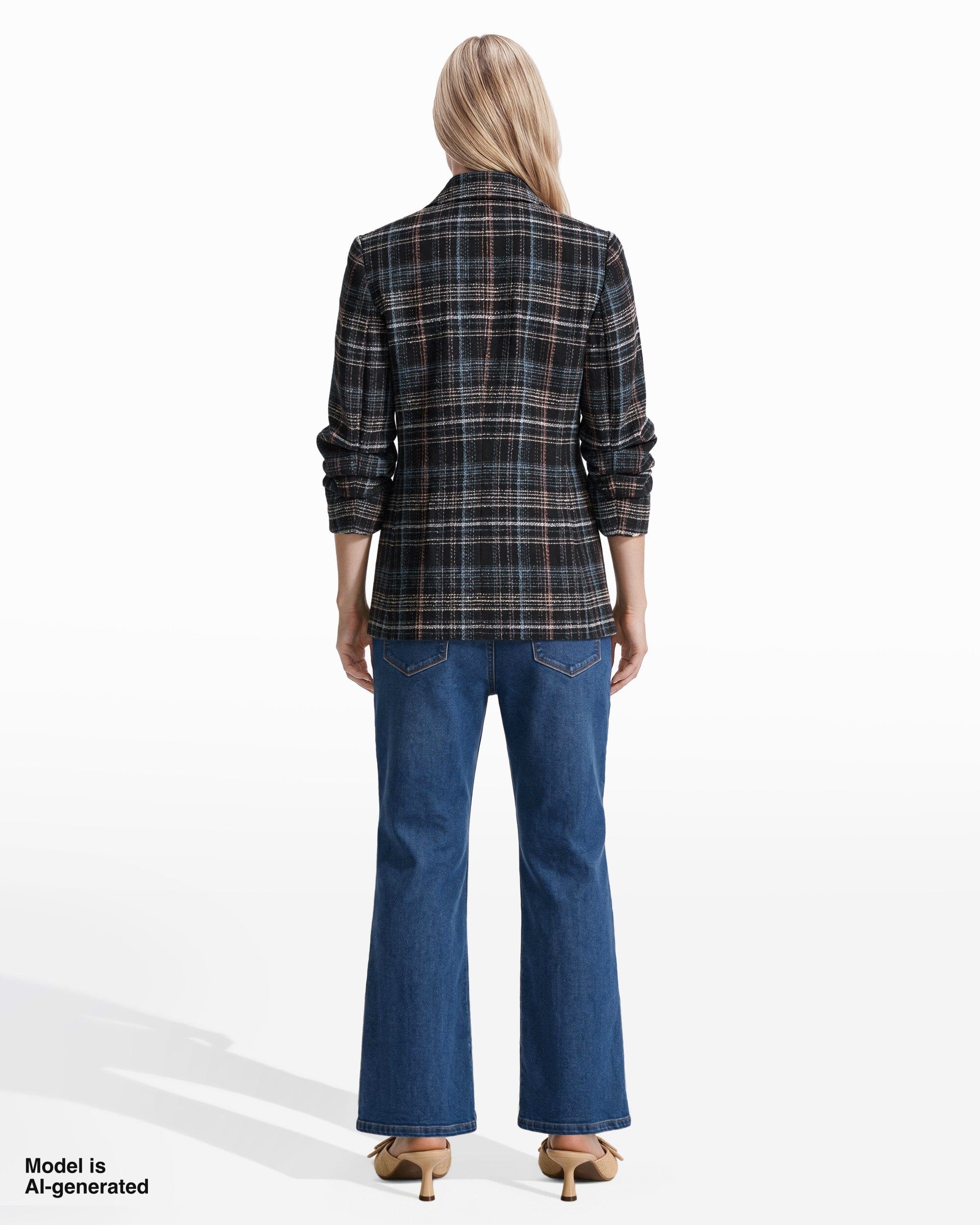 Faux Double-Breasted Peak Lapel Jacket with Pleated Sleeves Apparel & Accessories Kasper