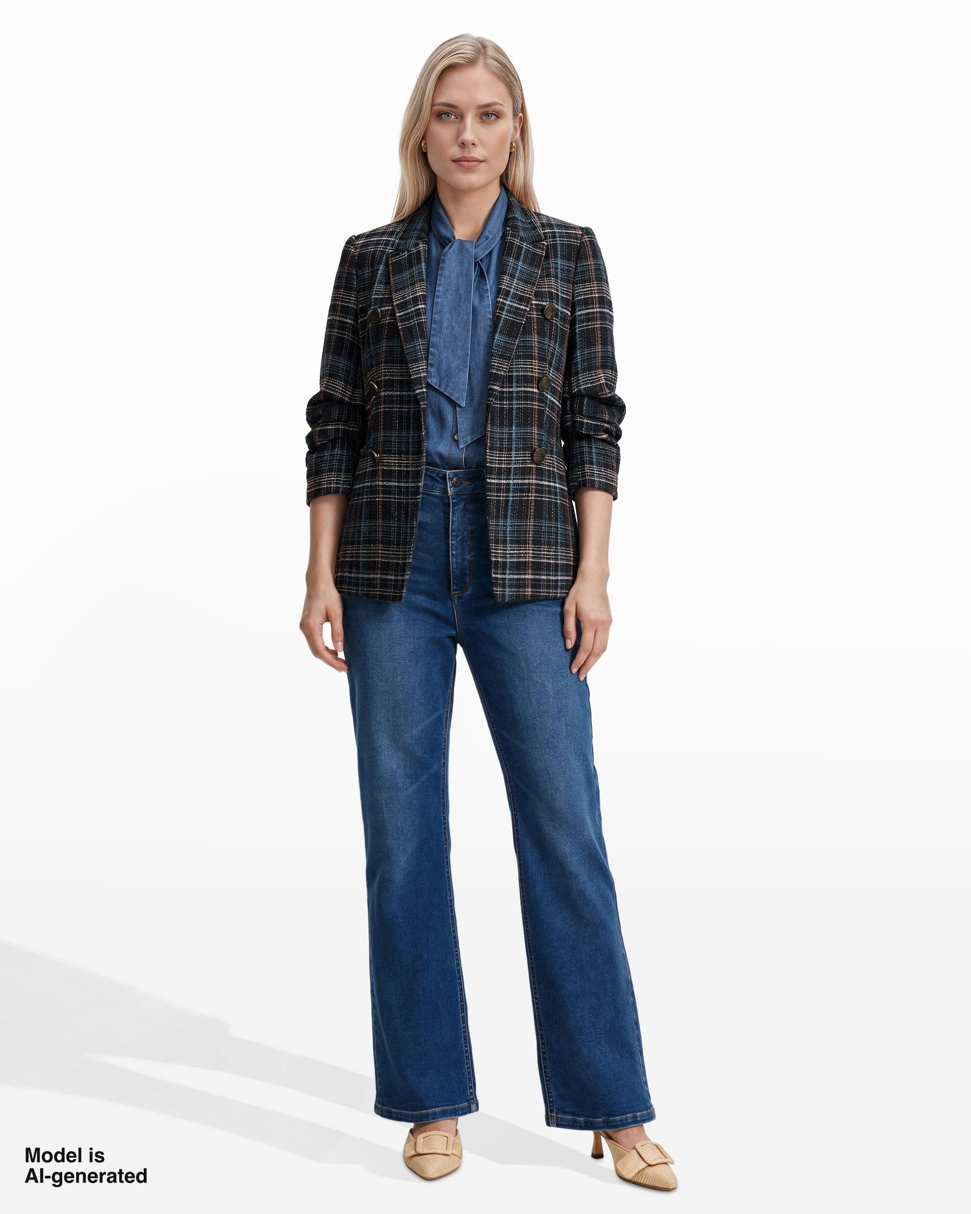 Faux Double-Breasted Peak Lapel Jacket with Pleated Sleeves Apparel & Accessories Kasper