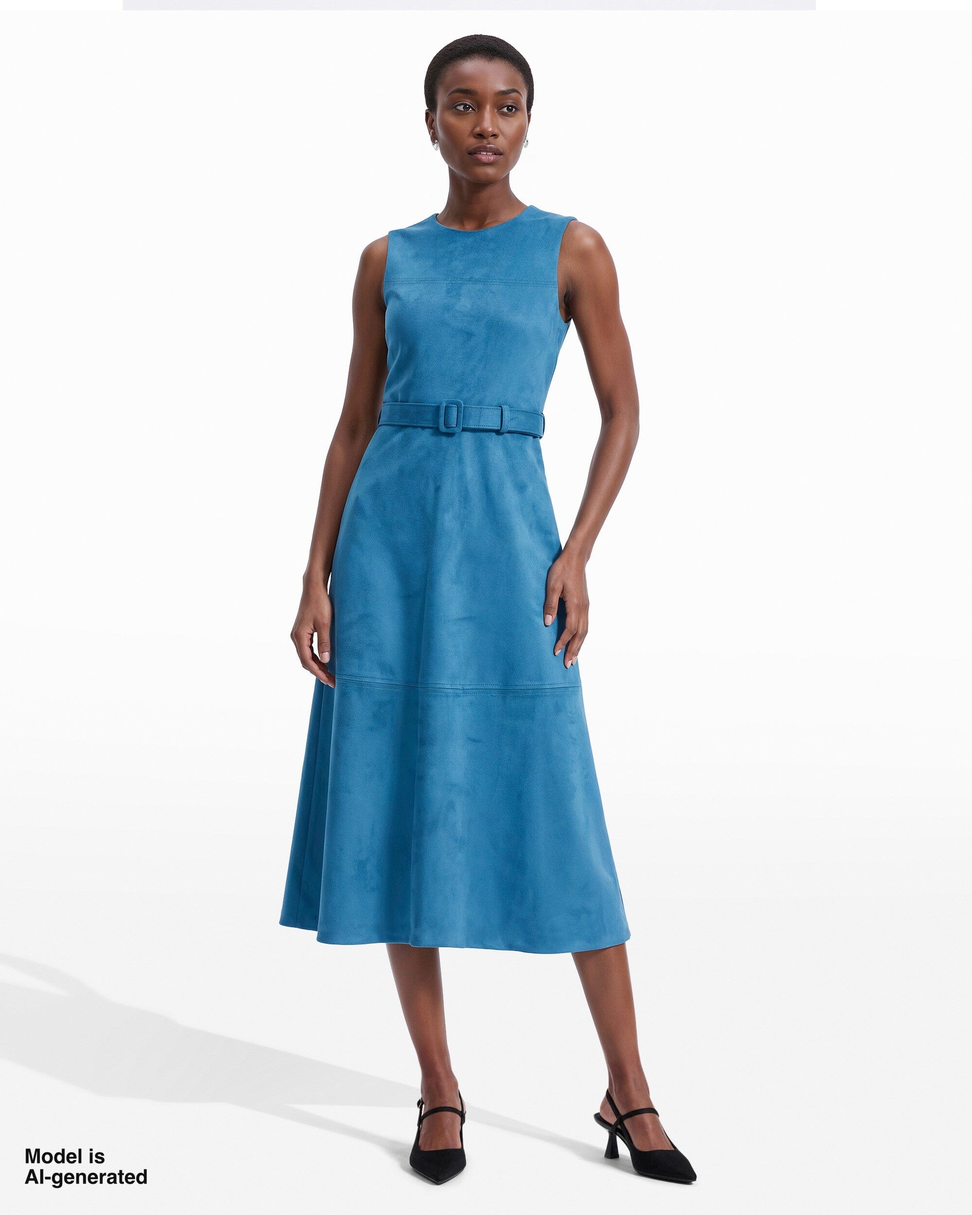 Sleeveless Boat Neck A-Line Midi Dress Apparel & Accessories Kasper