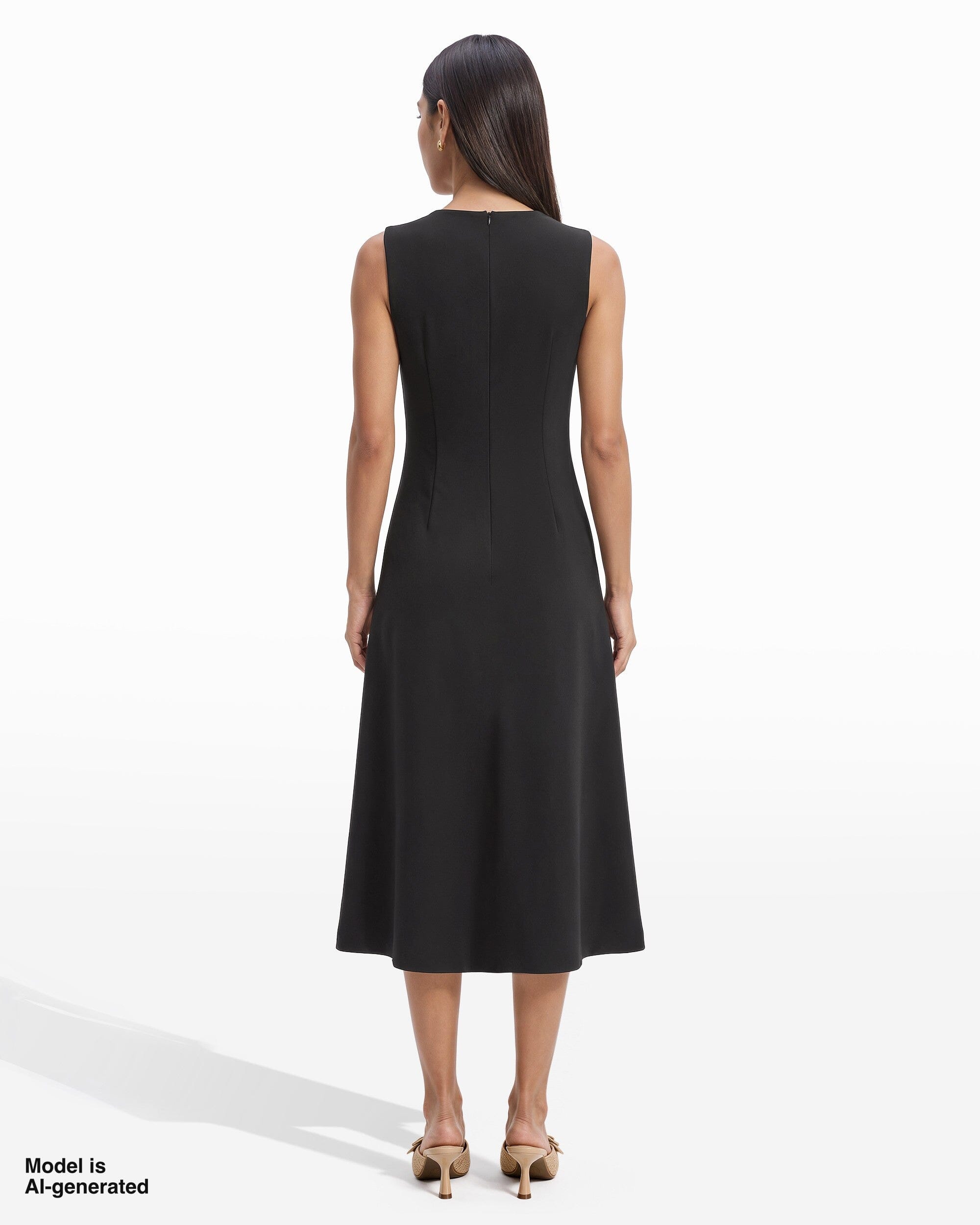 Sleeveless Crew Neck A-Line Midi Dress Apparel & Accessories Kasper