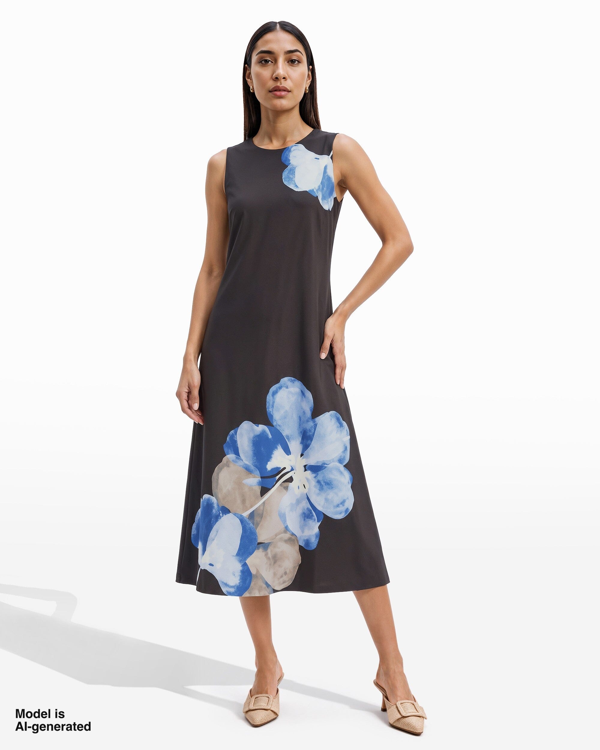 Sleeveless Crew Neck A-Line Midi Dress Apparel & Accessories Kasper