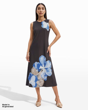Sleeveless Crew Neck A-Line Midi Dress Apparel & Accessories Kasper