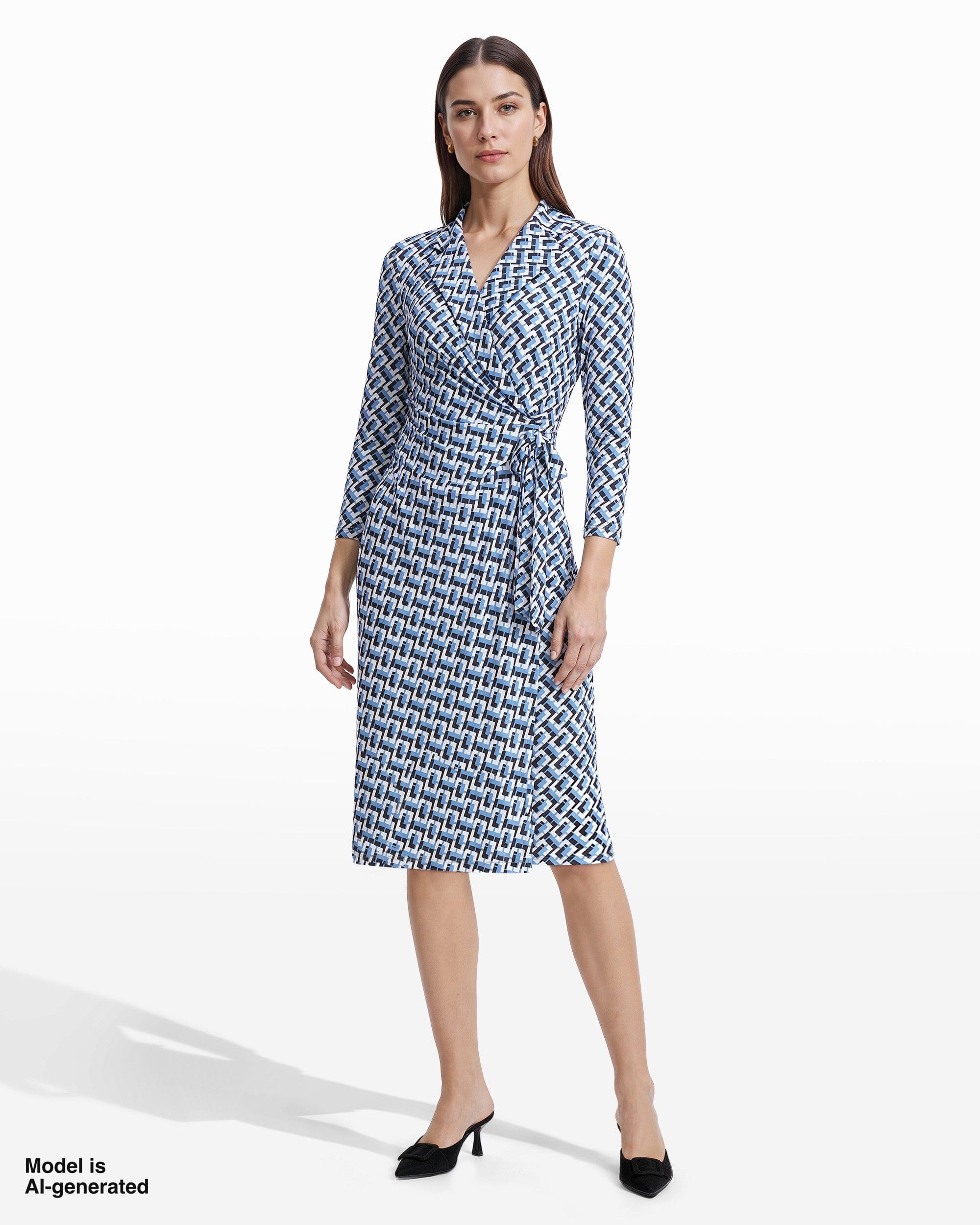 Notch Collar Long Sleeve Wrap Dress Apparel & Accessories Kasper