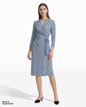 Notch Collar Long Sleeve Wrap Dress Apparel & Accessories Kasper