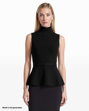 Petite Mock Neck Peplum Tank Sweater with Belt Apparel & Accessories Kasper