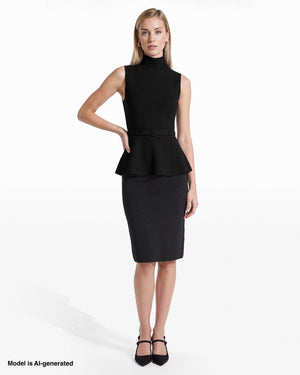 Petite Mock Neck Peplum Tank Sweater with Belt Apparel & Accessories Kasper