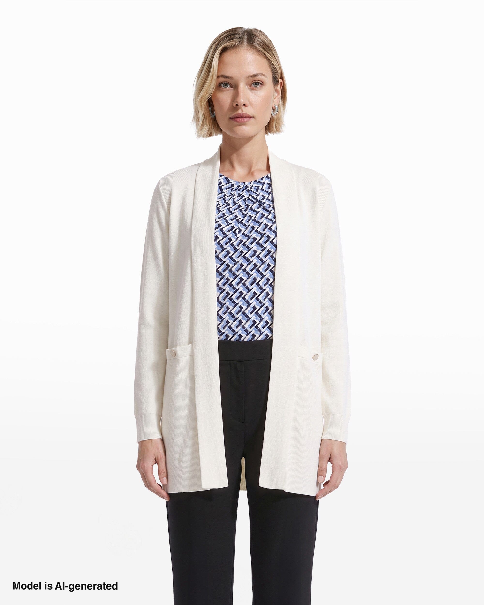 Long Sleeve Open Cardigan with Front Pockets Apparel & Accessories Kasper