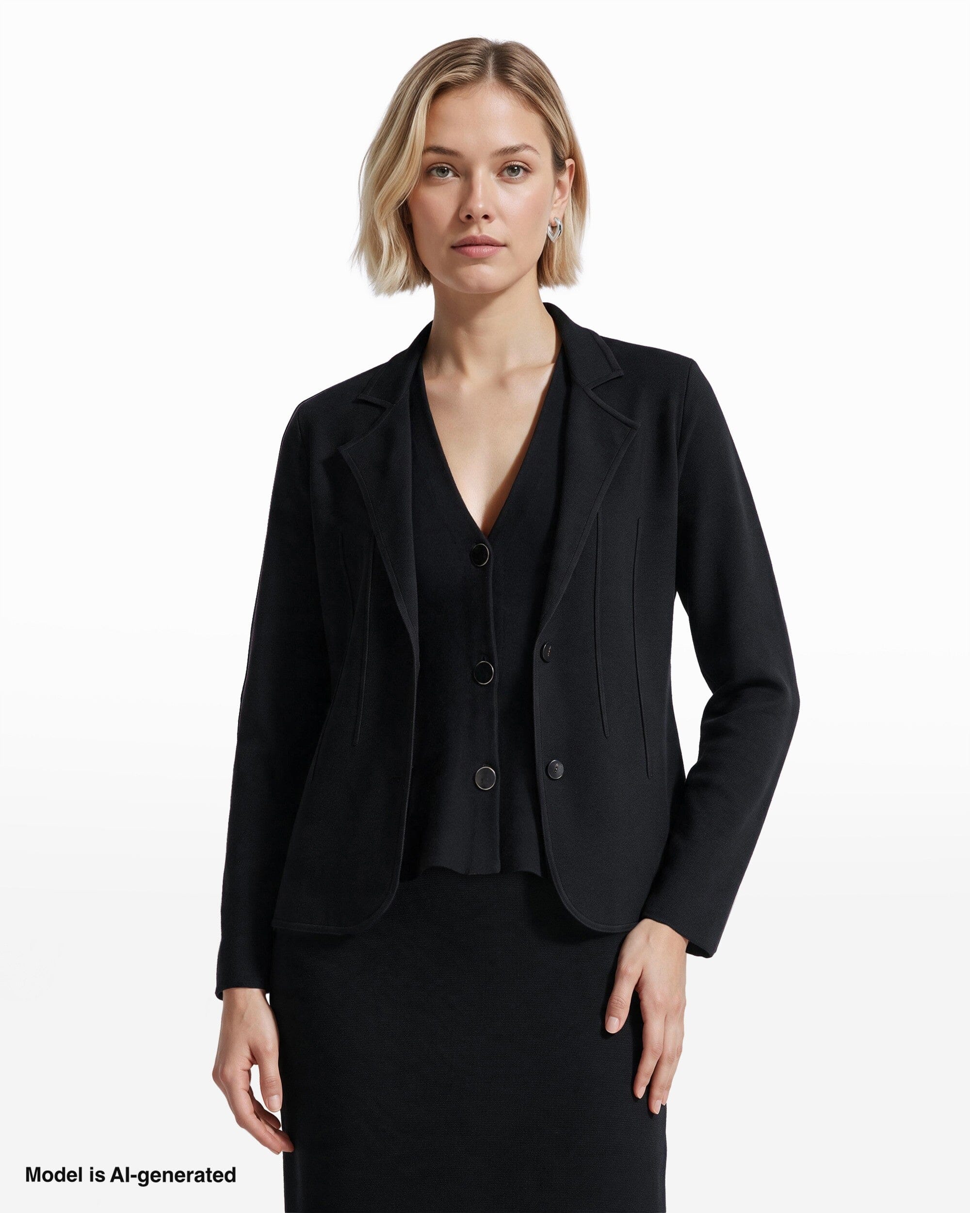 Notched Collar Button-Front Sweater with Darts Apparel & Accessories Kasper