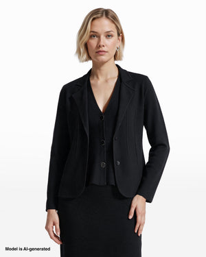 Notched Collar Button-Front Sweater with Darts Apparel & Accessories Kasper