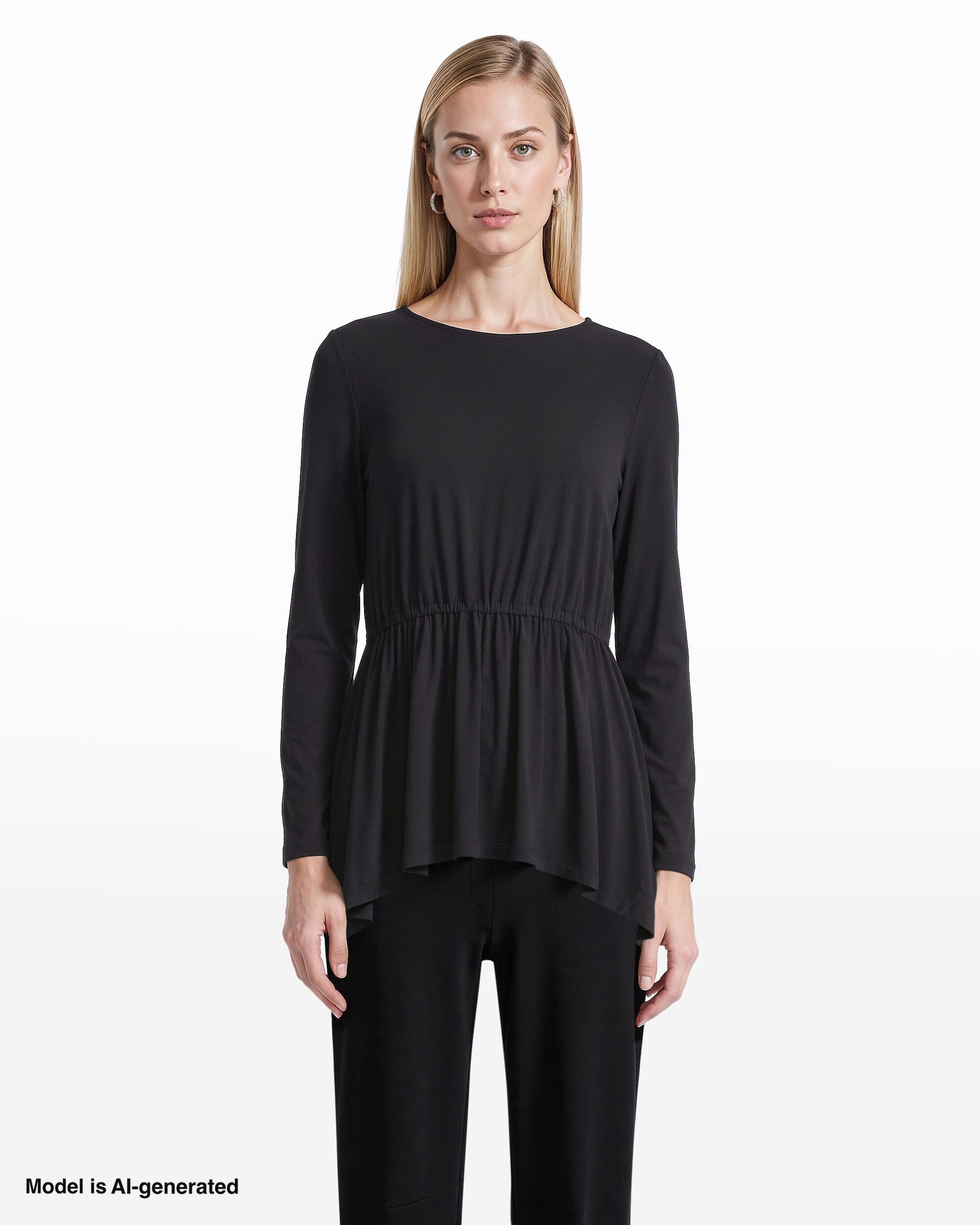 Anne Klein Long Sleeve Boat Neck Elasticated Waist Knit Top