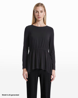 Anne Klein Long Sleeve Boat Neck Elasticated Waist Knit Top