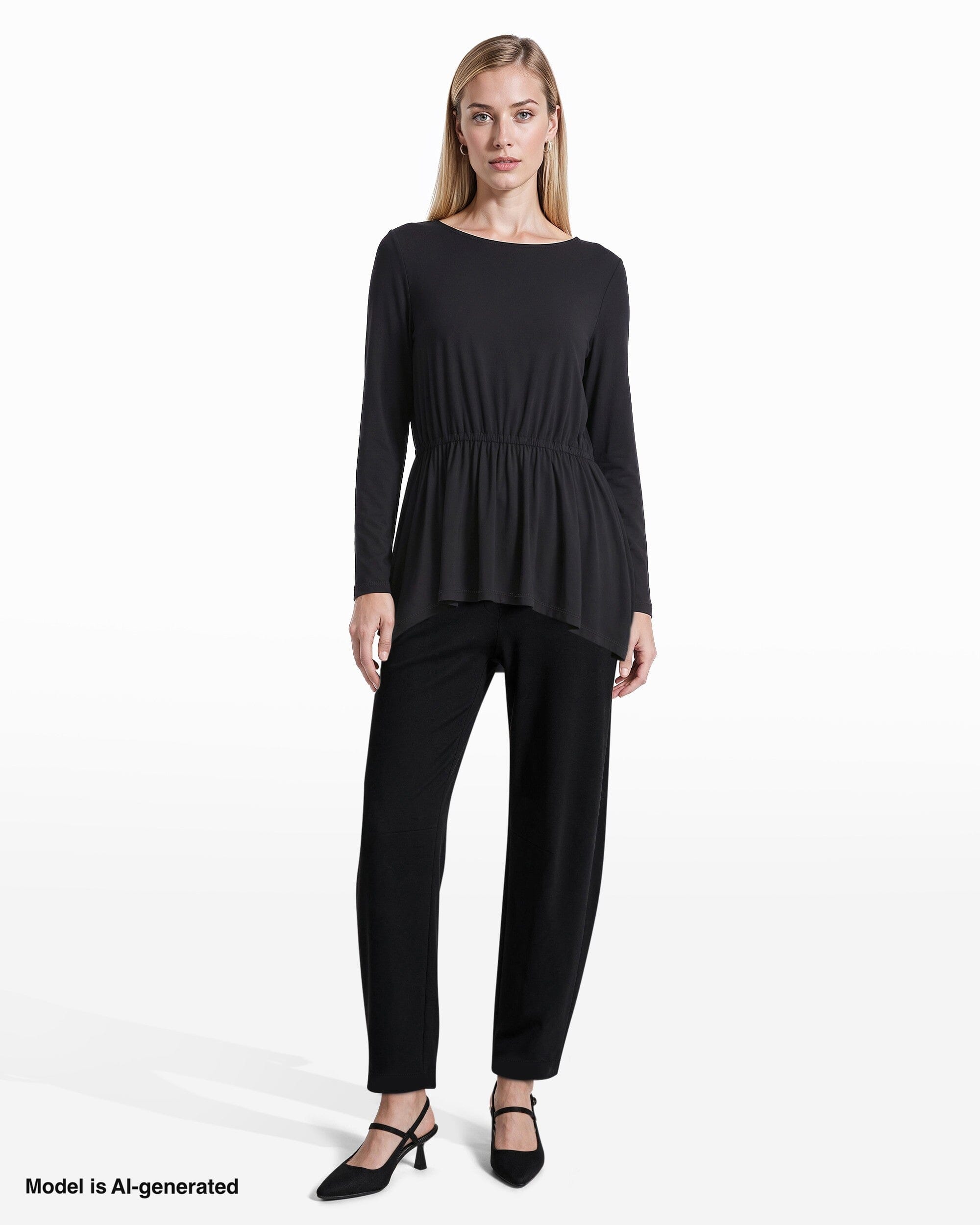 Anne Klein Long Sleeve Boat Neck Elasticated Waist Knit Top
