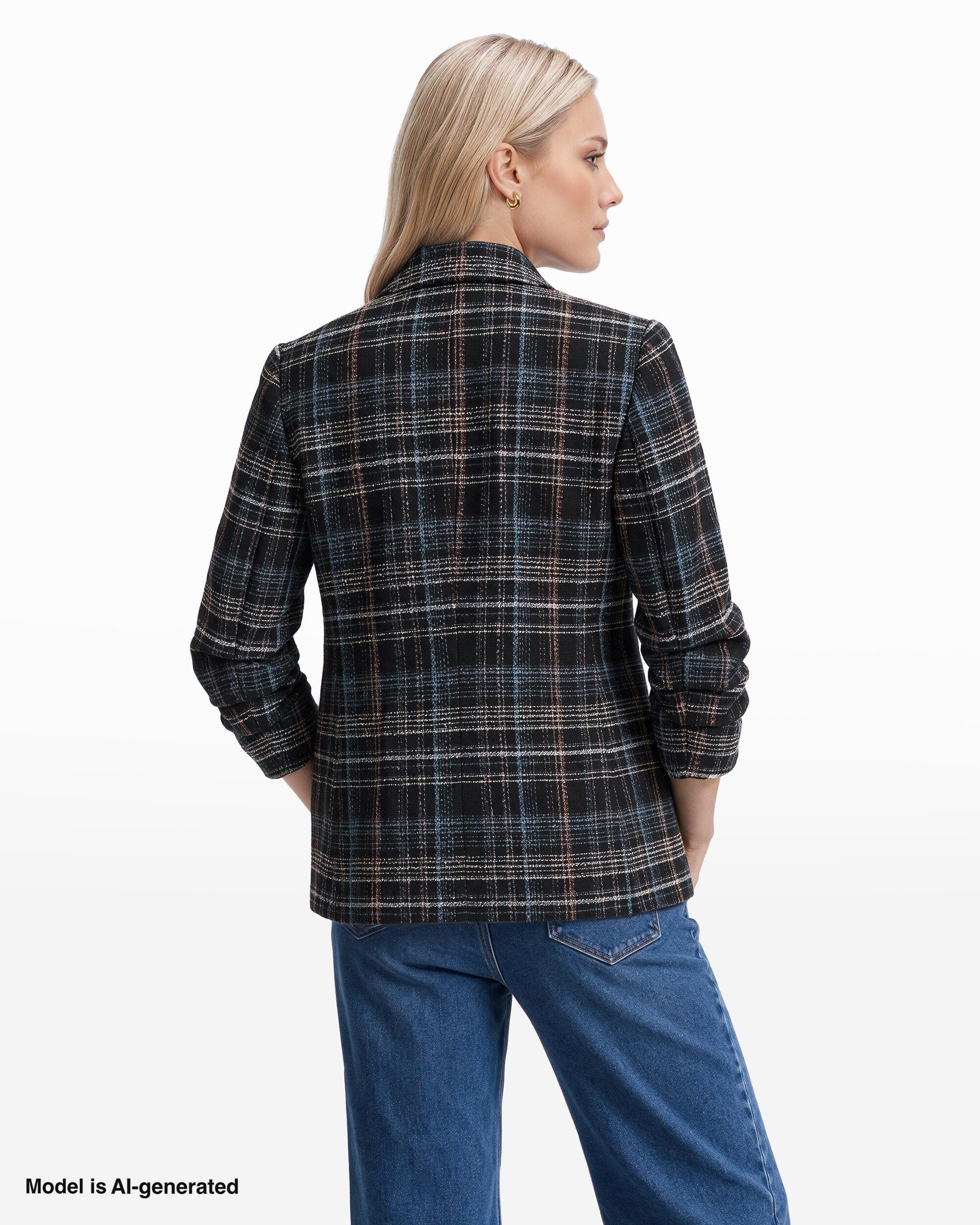 Anne Klein Faux Double-Breasted Peak Lapel Jacket with Pleated Sleeves