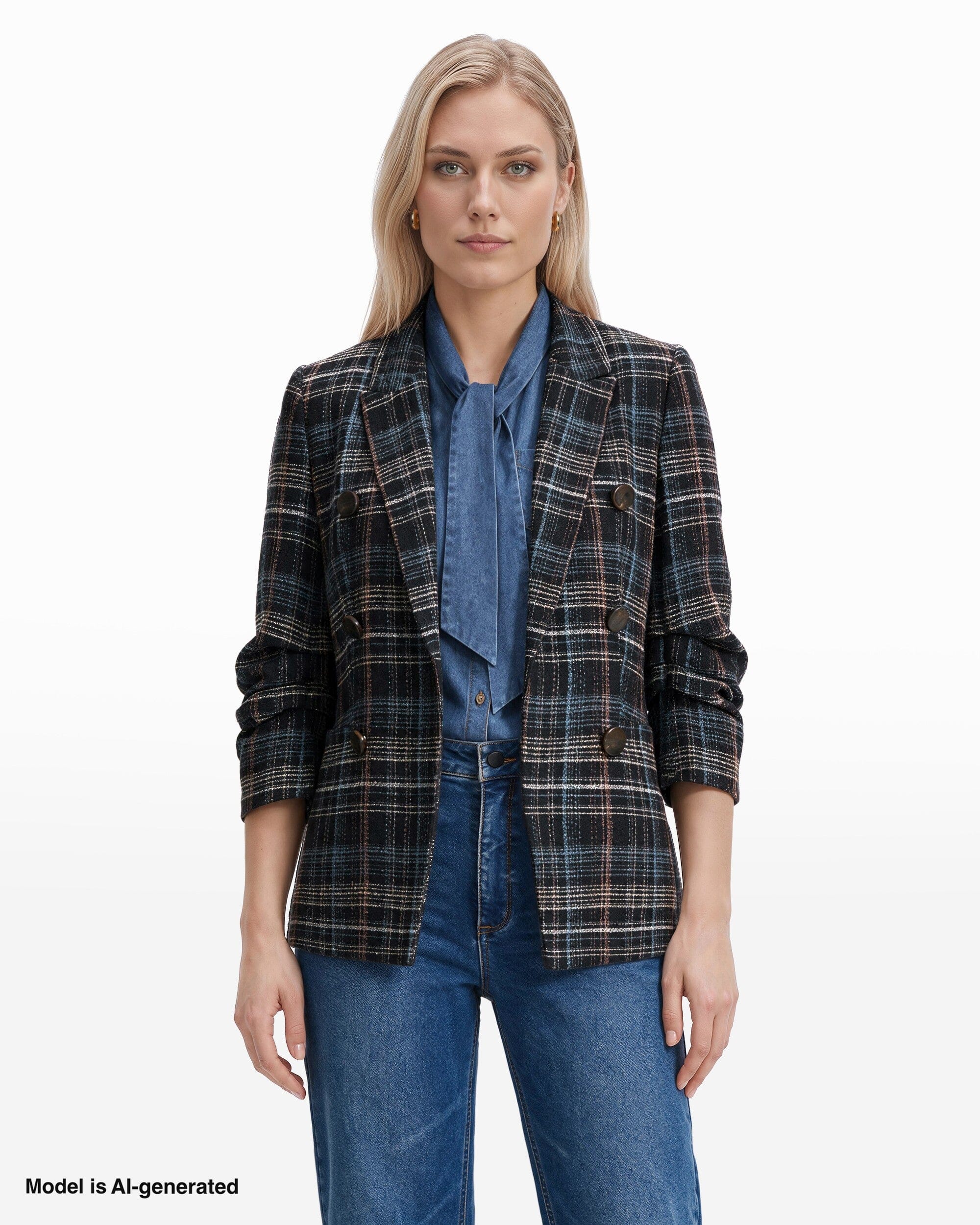 Anne Klein Faux Double-Breasted Peak Lapel Jacket with Pleated Sleeves