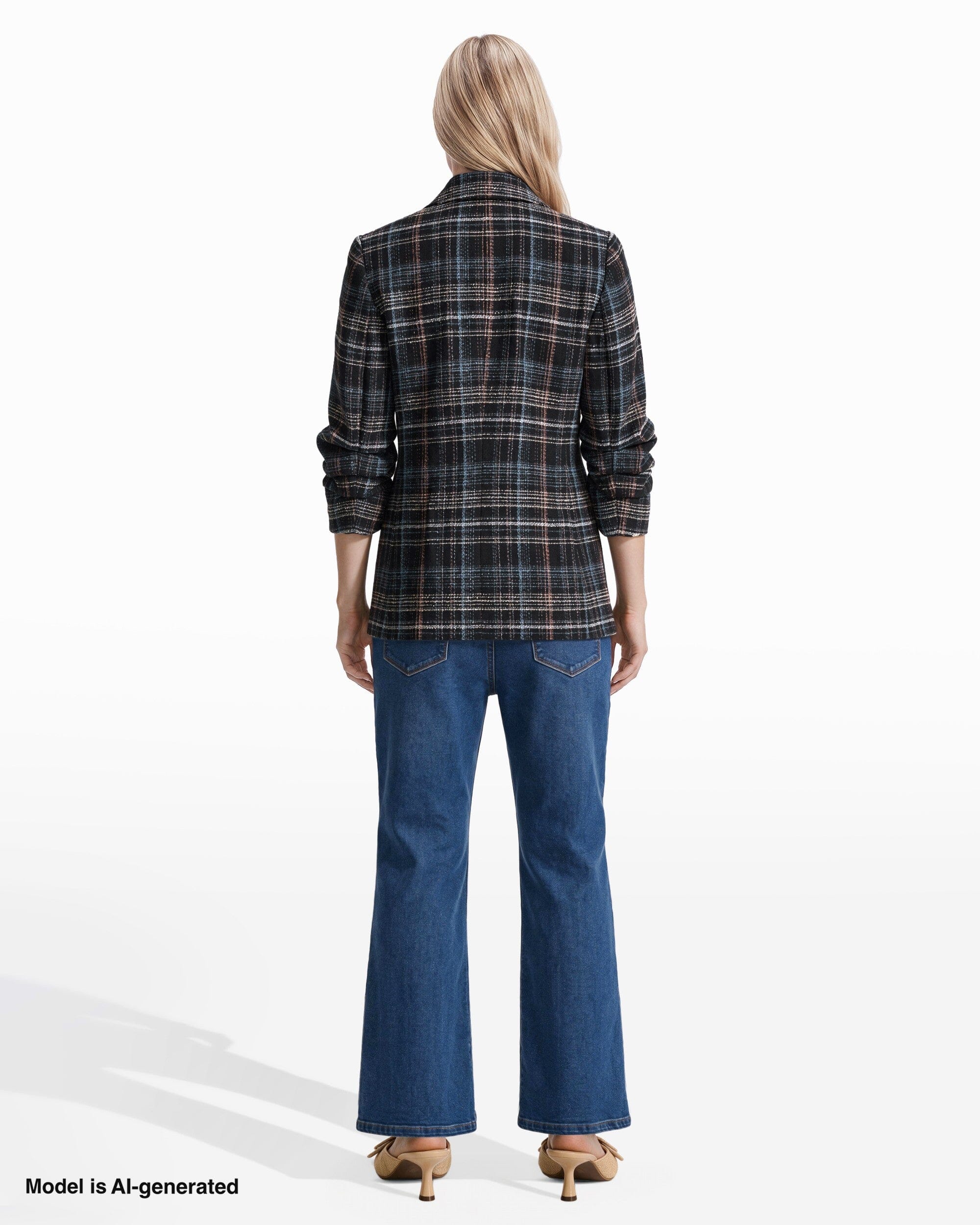 Anne Klein Faux Double-Breasted Peak Lapel Jacket with Pleated Sleeves