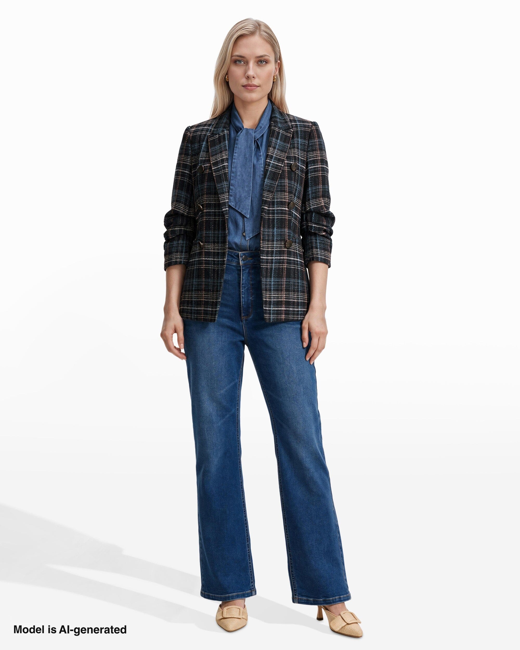 Anne Klein Faux Double-Breasted Peak Lapel Jacket with Pleated Sleeves