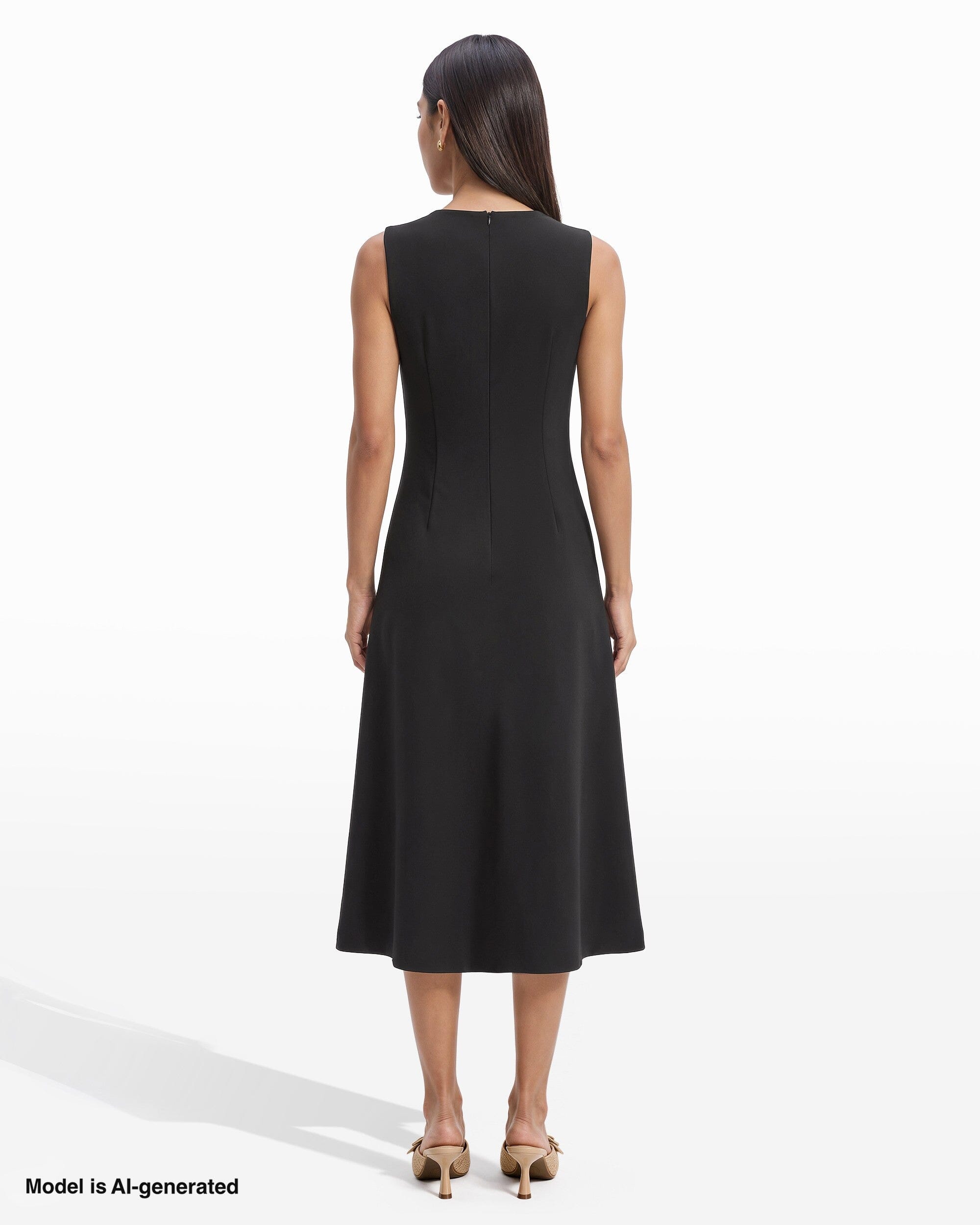 Anne Klein Sleeveless Crew Neck A-Line Midi Dress
