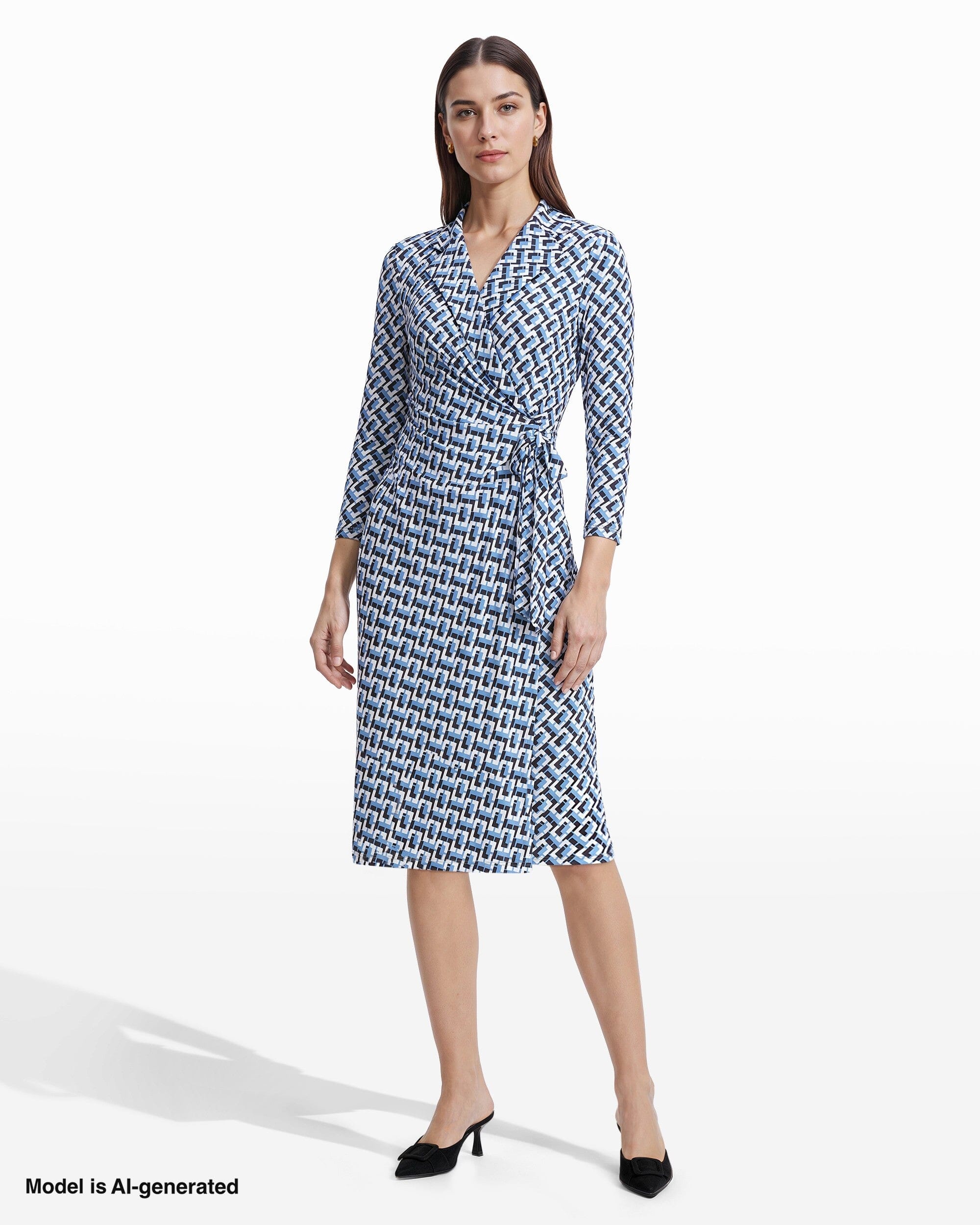 Anne Klein Notch Collar Long Sleeve Wrap Dress
