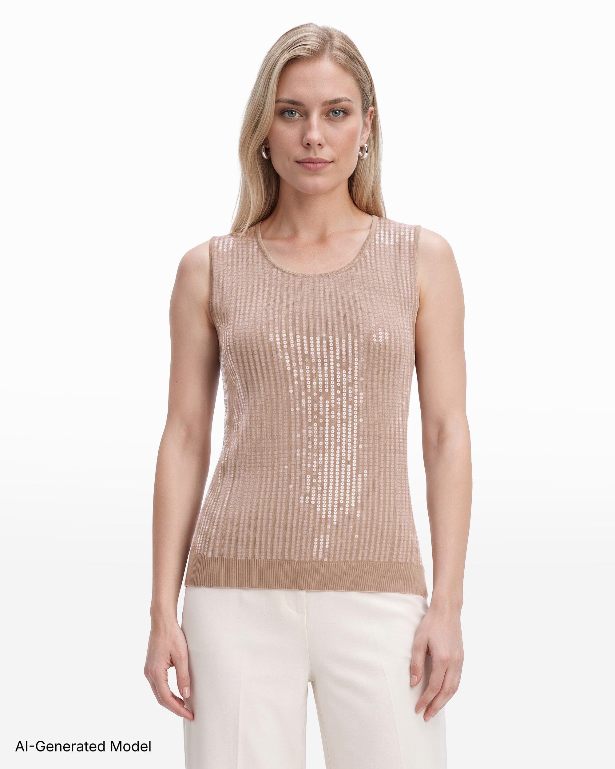 Anne Klein High Crew Neck Sleeveless Sweater With Clear Sequins