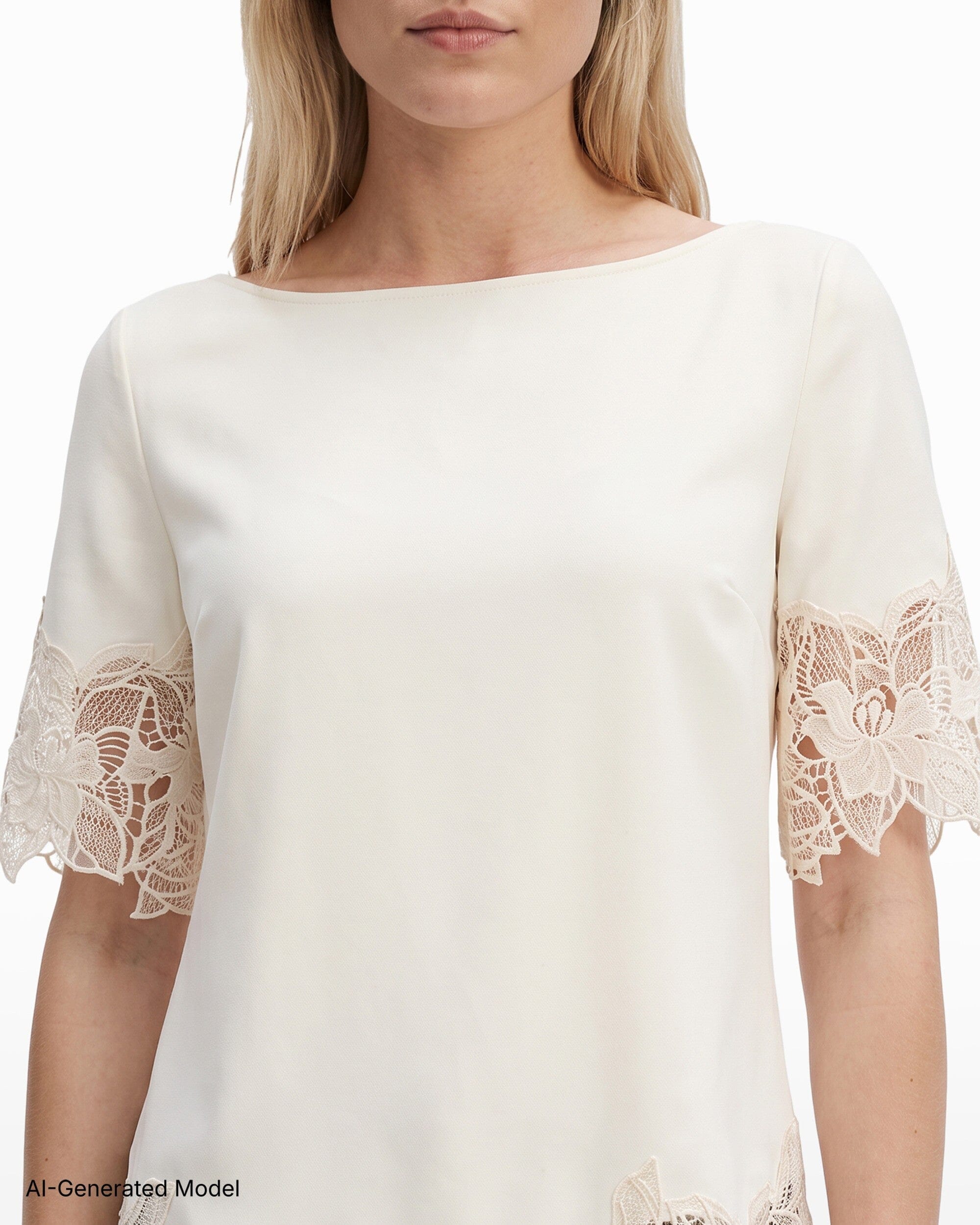 Anne Klein Boat Neck Asymmetric Lace Hem Knit Top