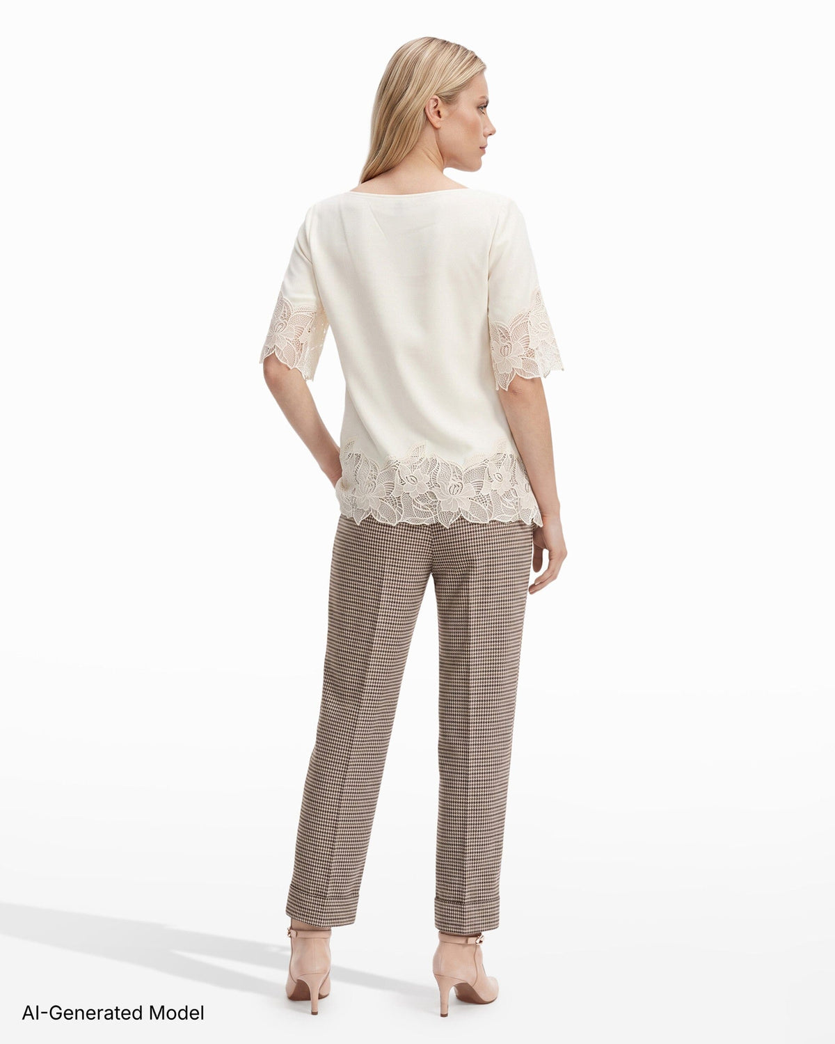 Anne Klein Boat Neck Asymmetric Lace Hem Top