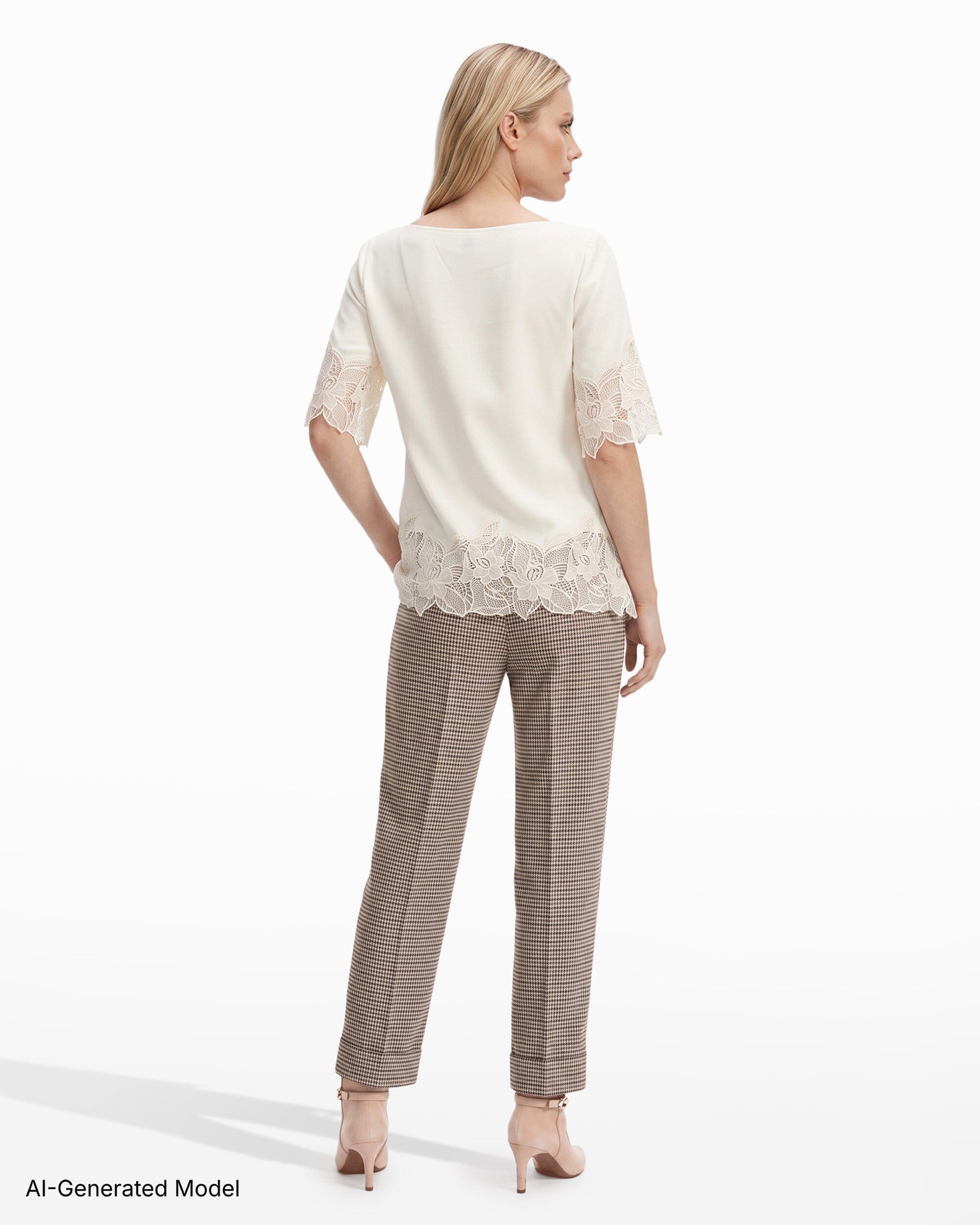 Anne Klein Boat Neck Asymmetric Lace Hem Knit Top