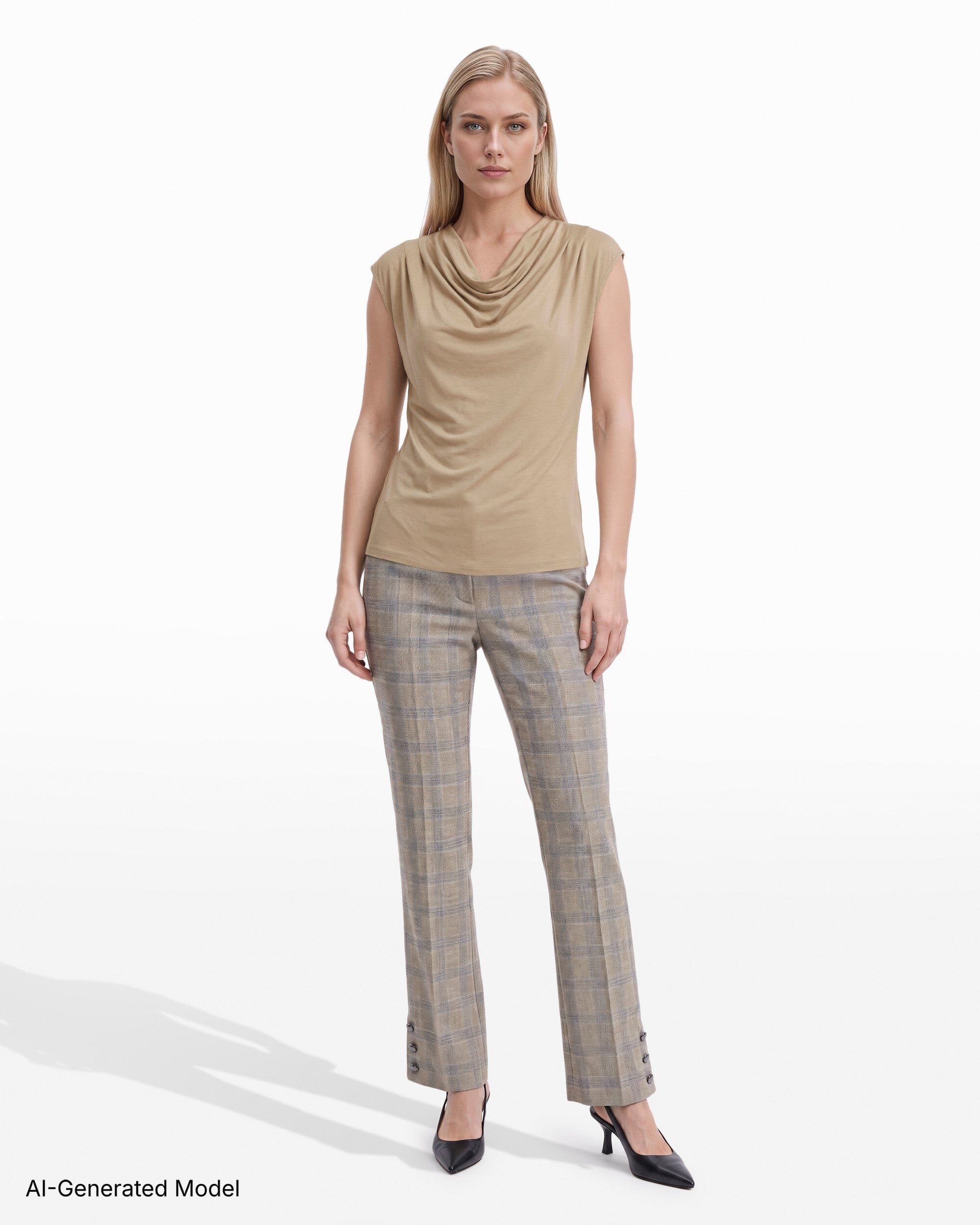 Anne Klein Sleeveless Extended Shoulder Cowl Neck Knit Top
