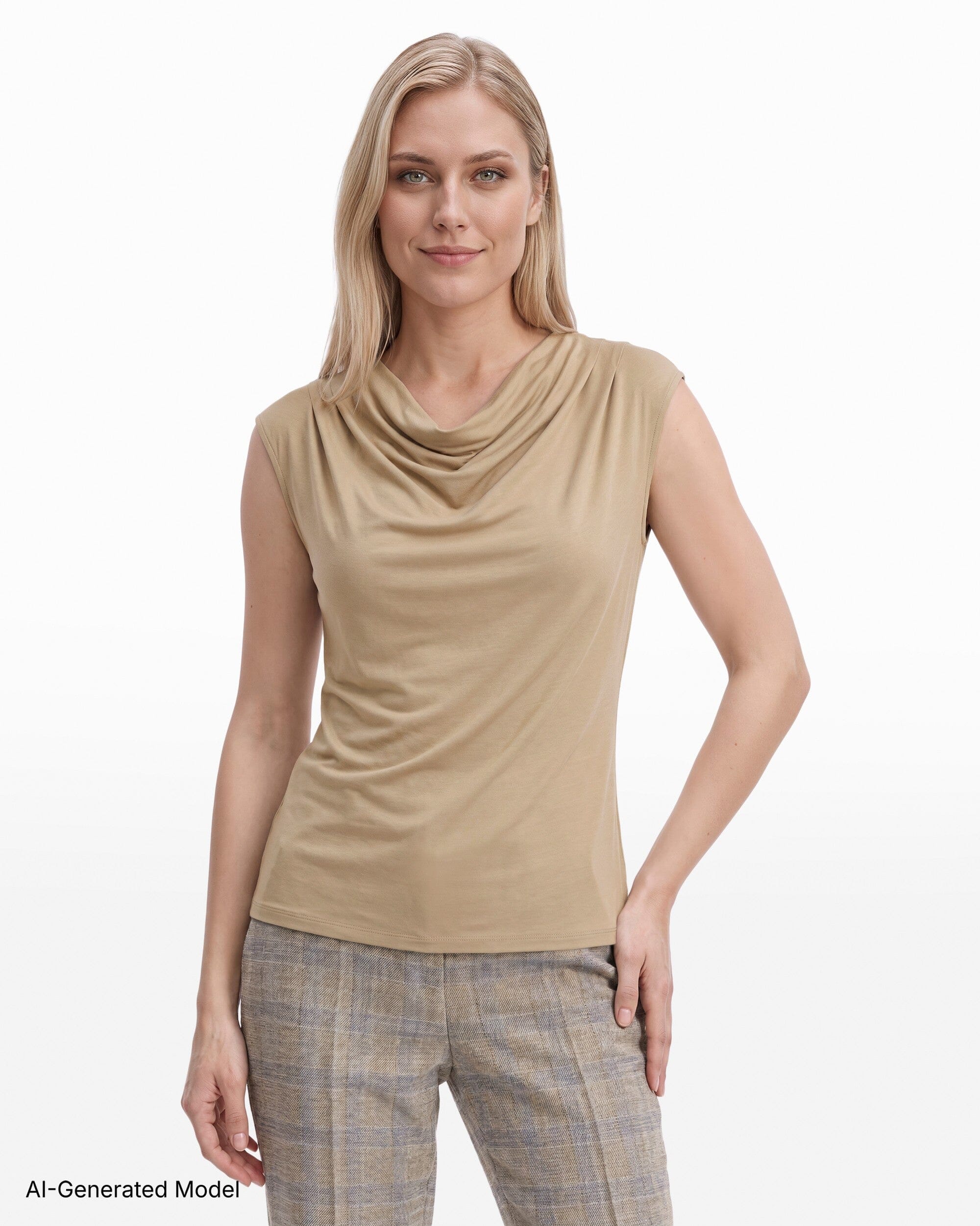 Anne Klein Sleeveless Extended Shoulder Cowl Neck Knit Top