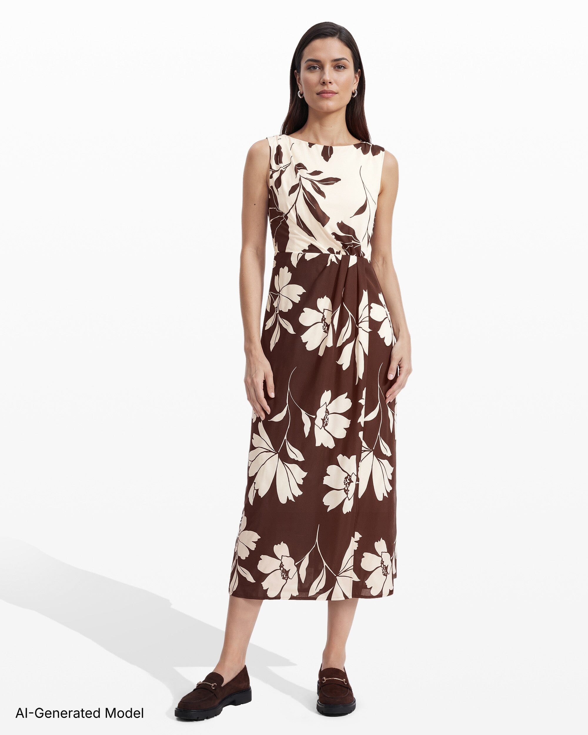 Anne Klein Draped Faux Wrap Sleeveless Modern Midi Dress