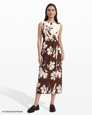 Anne Klein Draped Faux Wrap Sleeveless Modern Midi Dress