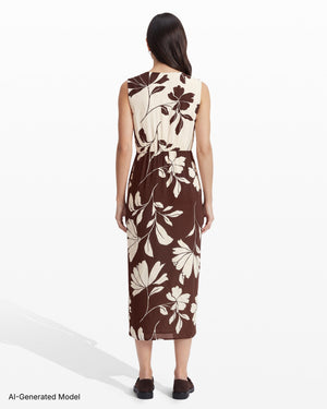 Anne Klein Draped Faux Wrap Sleeveless Modern Midi Dress