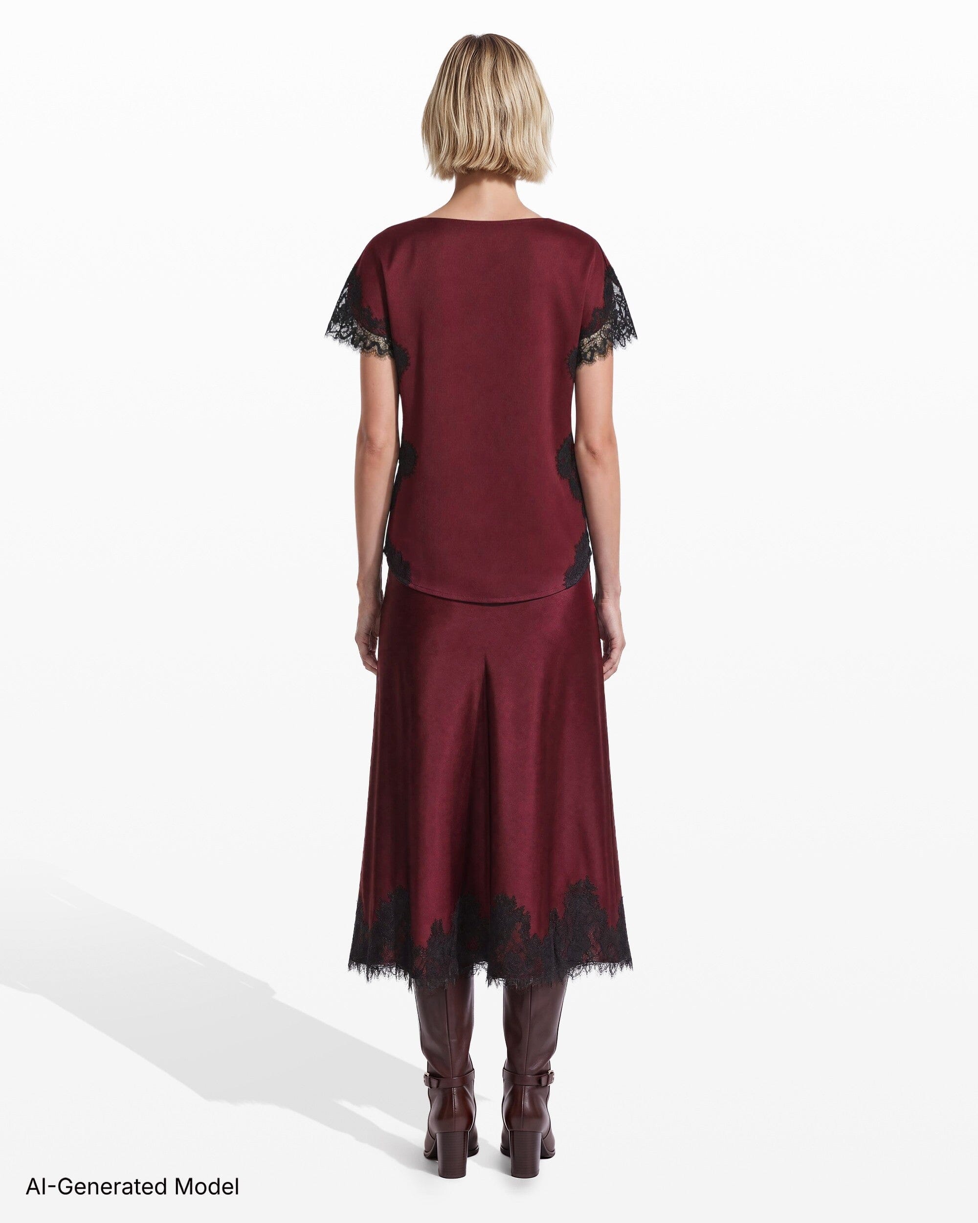 Anne Klein Lace Trimmed Short Sleeve Bateau Neck Woven Top