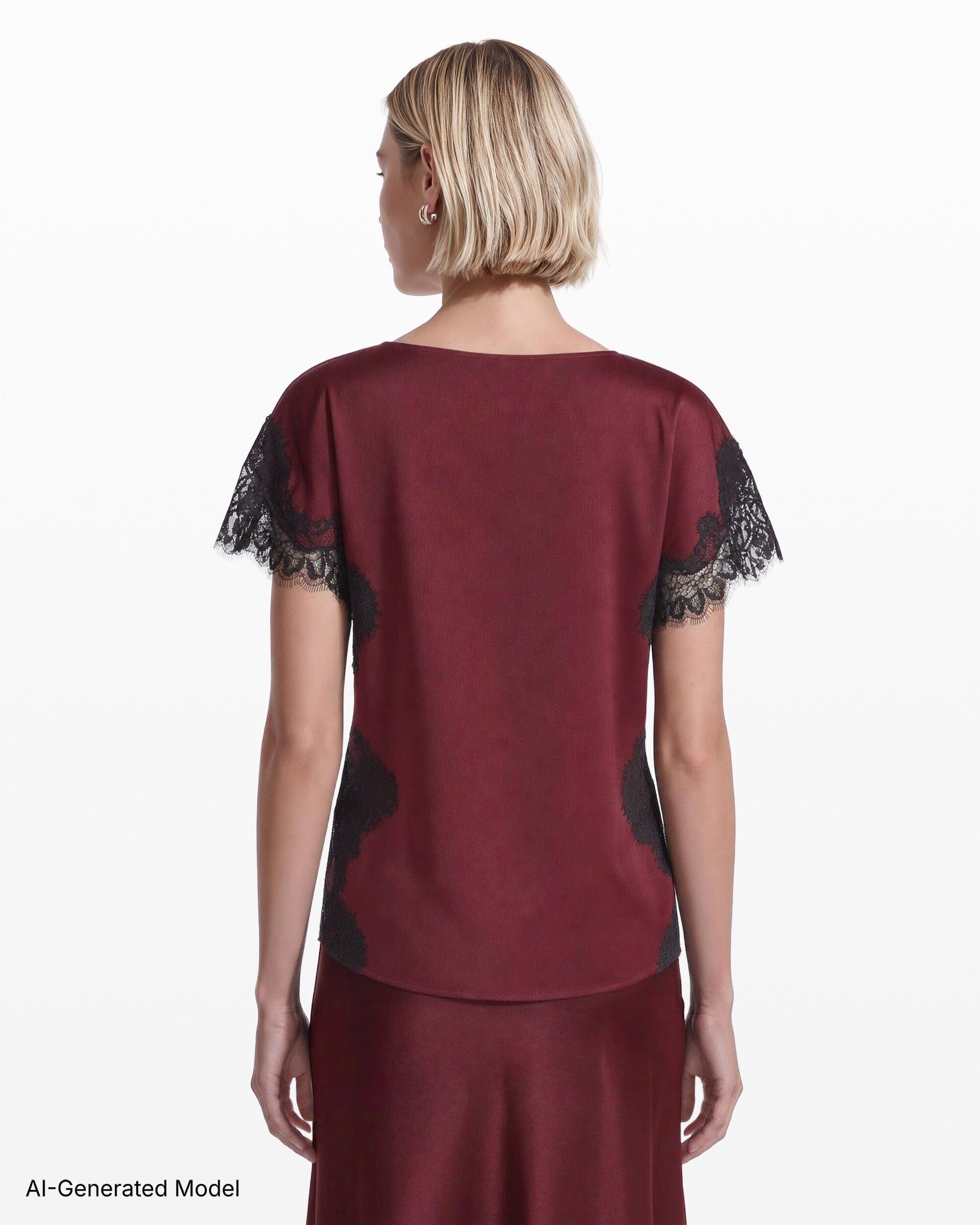 Anne Klein Lace Trimmed Short Sleeve Bateau Neck Woven Top