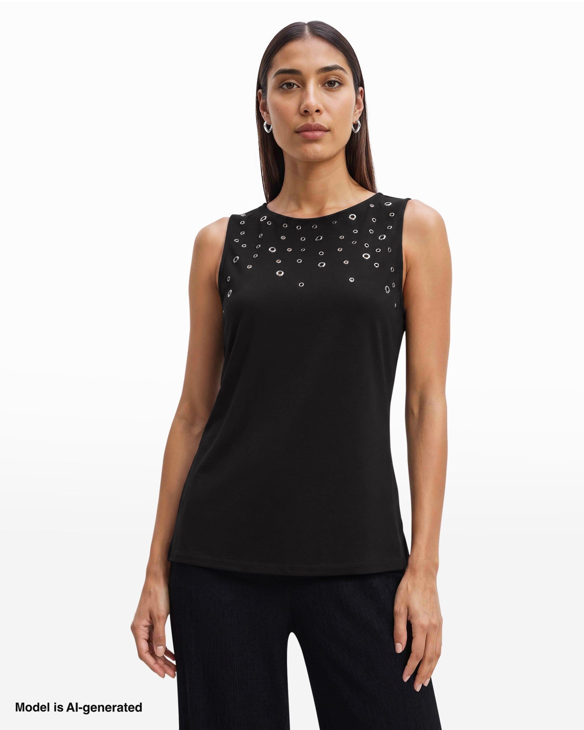 Anne Klein Crew Neck Long Sleeve Knit Top with Grommets