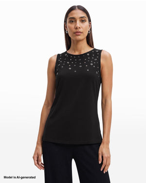 Anne Klein Crew Neck Long Sleeve Knit Top with Grommets