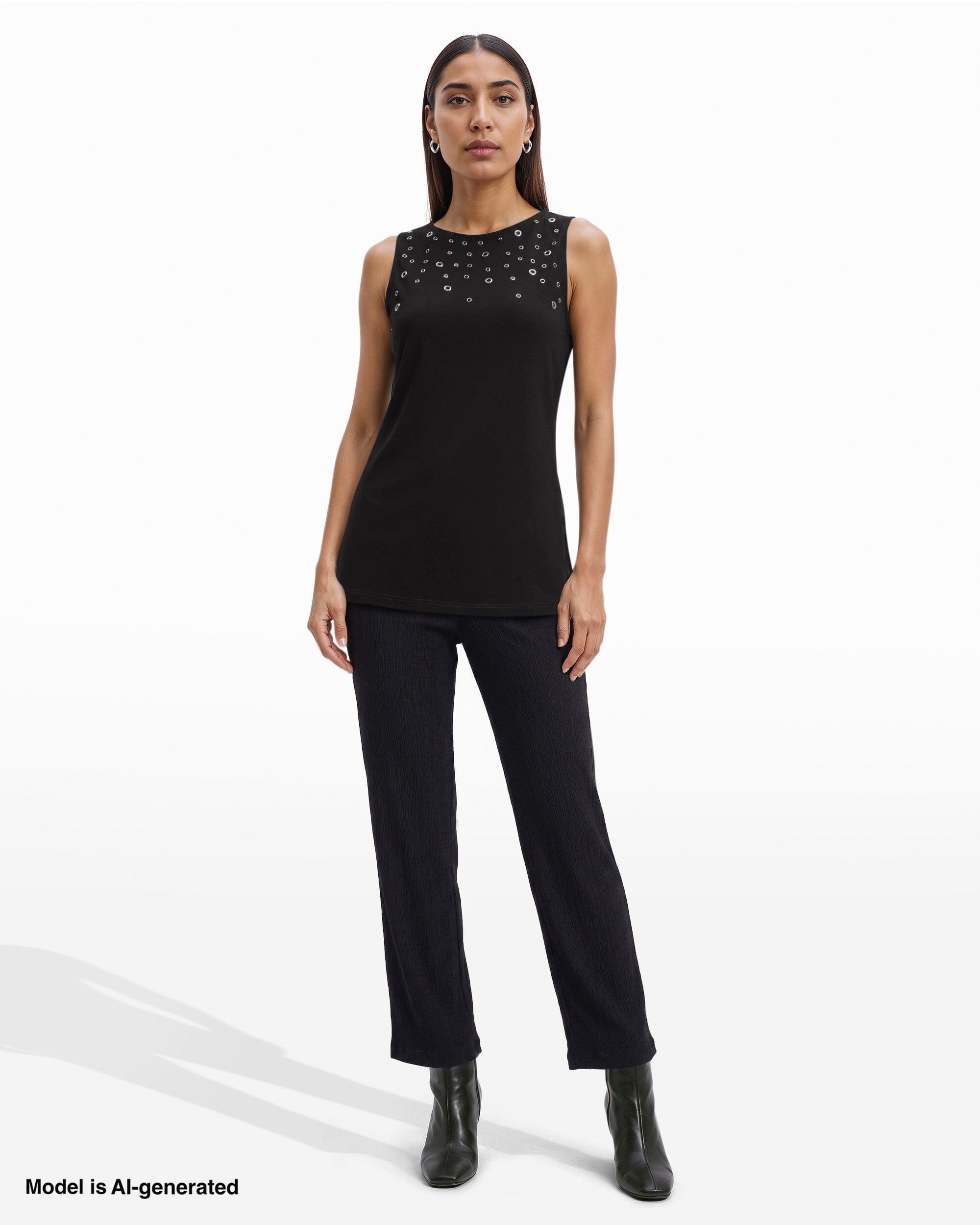 Anne Klein Crew Neck Long Sleeve Knit Top with Grommets