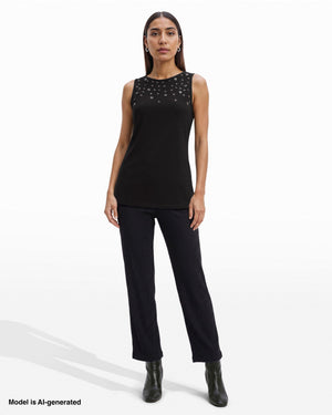 Anne Klein Crew Neck Long Sleeve Knit Top with Grommets