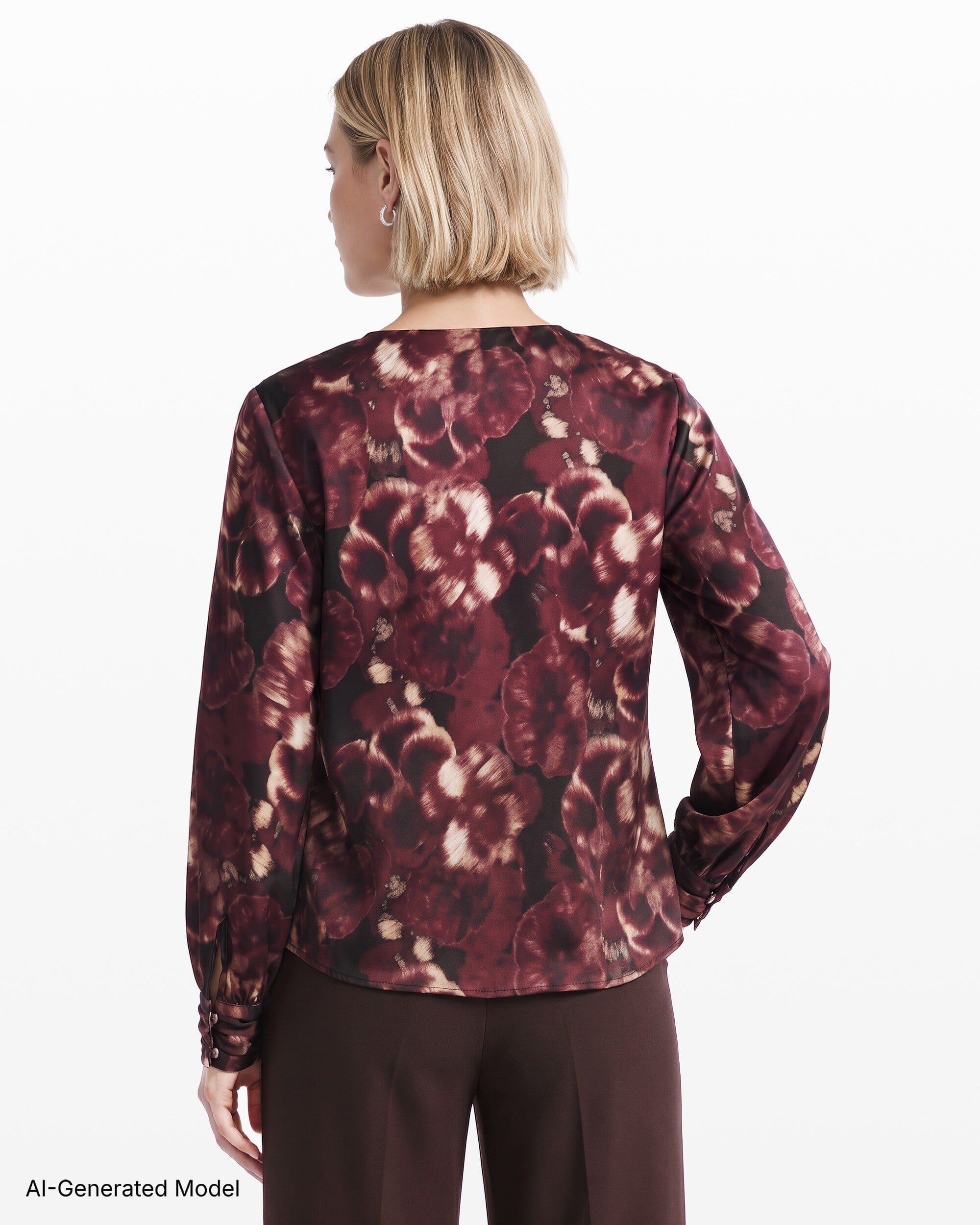 Anne Klein Drape Neck Long Sleeve Blouse with Cuffs