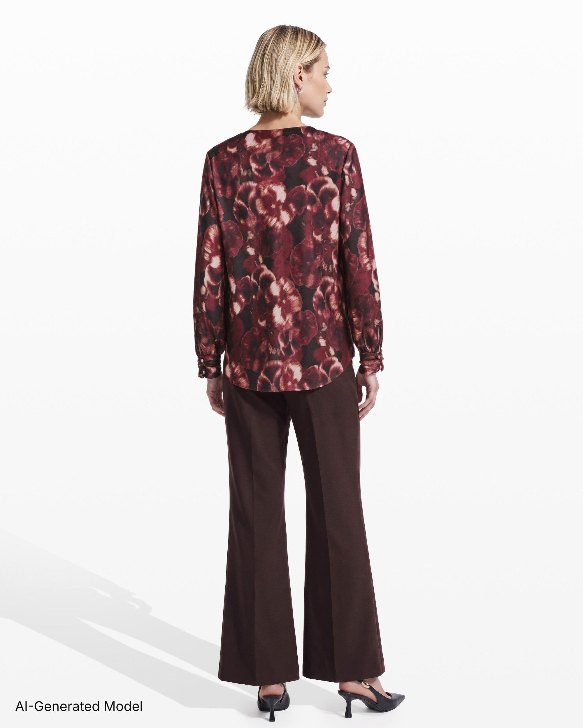 Anne Klein Drape Neck Long Sleeve Blouse with Cuffs